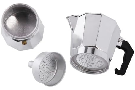 Ciieeo Caffettiera Moka Facile da Riempire in Alluminio da 150ml Forma Ottagonale Stile Europeo, Pronta in 3-4 Minuti per 3 Tazze di Caffè