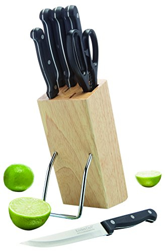 KitchenCraft Messerset und Messerblock, Mischung aus Mehreren Materialien, Schwarz/braun, 22 x 16 x 8 cm