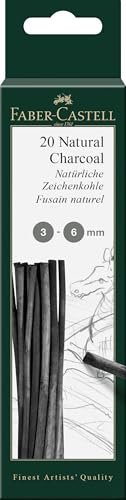 Faber-Castell 129198 - Carboncino da disegno Pitt naturale, 20 carboncini naturali per disegno, diametro 3-6 mm