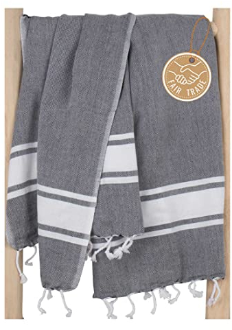 ZusenZomer Hamamtuch groß XXL - 100x200 SOL - Strandlaken Strandtuch XL Hammam Badetuch Saunatuch Tuch - 100% Baumwolle Oeko-Tex - Hochwertige Fair Trade Hamamtücher (100x200, Dunkelgrau)