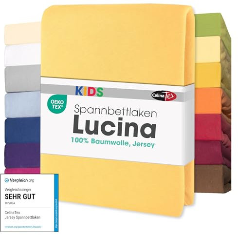 CelinaTex Jersey Spannbettlaken Lucina für Kids Dreierpack 60x120-70x140cm Creme gelb 100% Baumwolle gekämmt superweich Spannbettbezug, Leintuch, Bettlaken, elastisch, Strech, Oeko-Tex