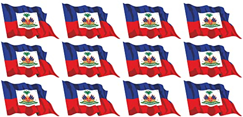 INDIGOS UG - Mini Aufkleber Set - Pack wehend - 50x31mm - selbstklebender Sticker - Fahne - Haiti - Flagge - Banner - Standarte fürs Auto, Büro, zu Hause und die Schule - 12 Stück - für Auto, Laptop