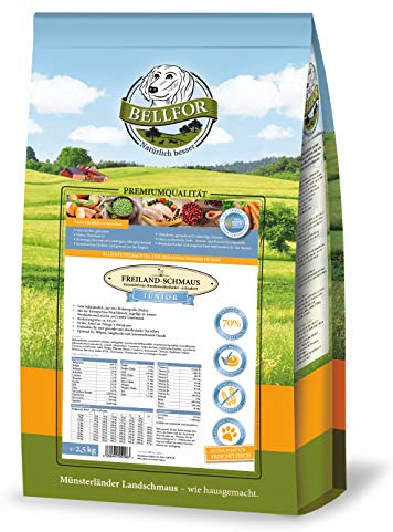 Bellfor Freiland-Schmaus Junior Trockenfutter mit Huhn für Welpen und Junge Hunde Getreidefrei 2,5 kg