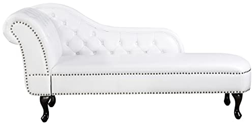 Beliani Retro Récamiere im Chesterfield Style linksseitig weiß glänzend Nimes
