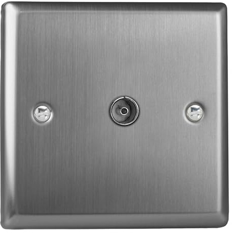 Varilight Single TV Socket Co-Axial - Classic Brushed Steel with Plain Insert, XT8