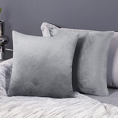 Deconovo Samt Kissenbezug Kissenhülle Dekorativ Kissenbezüge Flansch Sofakissen Zierkissenbezüge Weich für Schlafzimmer Wohnzimmer Kissenhüllen, 40x40 cm, Grau, 2er Set