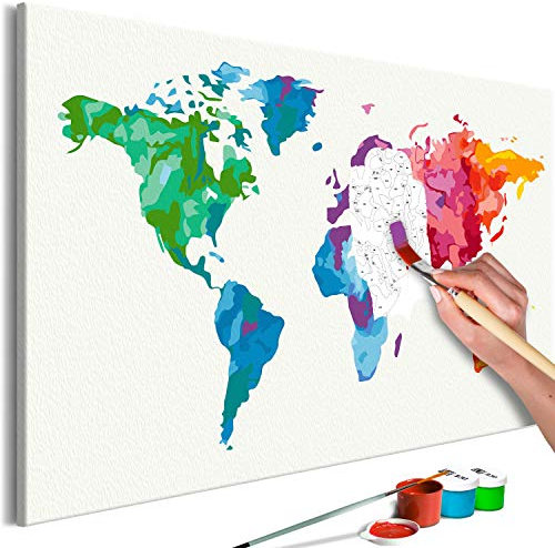 murando - Peinture par Numéros Adulte DIY 50x40 cm - Avec Cadre, Peintures Acryliques et Pinceaux - Tableau à Faire Soi-Même Loisir Créatif - Carte du monde Continents Carte n-A-1138-d-a