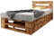 sunnypillow Palettenbett M2 aus Holz 120 x 200 cm mit Kopfteil und 2 Bettkästen Stabiles Holzbett Seniorenbett Kinderbett erhöhtes Einzelbett Bettgestell Futonbett Komforthöhe Geflammt