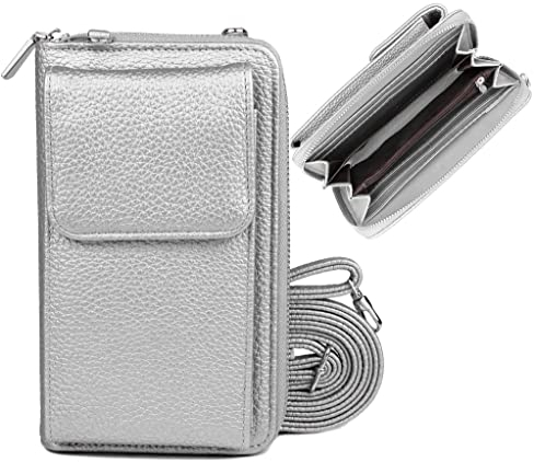 irisaa Geldbörse Damen mit Handyfach, RFID Schutz und Viele Kartenfächer, Crossbody Handytasche mit Geldbeutel Kleine Umhängetasche mit Verstellbarem Schultergurt, Damen Tasche:Silber