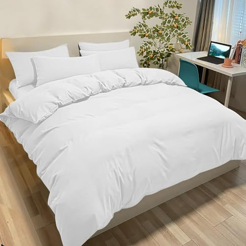 Poligino Housse de Couette 220x240 cm avec 2 Taies Oreiller 65x65 cm - Blanc - Parure Lit 2 Personnes Microfibre - Oeko TEX - Confortable, Doux, Haute Qualité et Anti-Allergique