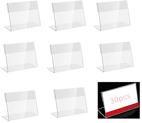 30 pièces porte etiquette,5,5 x 7,5 cm Support d'affichage de Prix en Acrylique Transparent Porte-étiquette de Prix, Support d'étiquette de Carte de Nom de Prix Pour les Rayons les Boulangeries