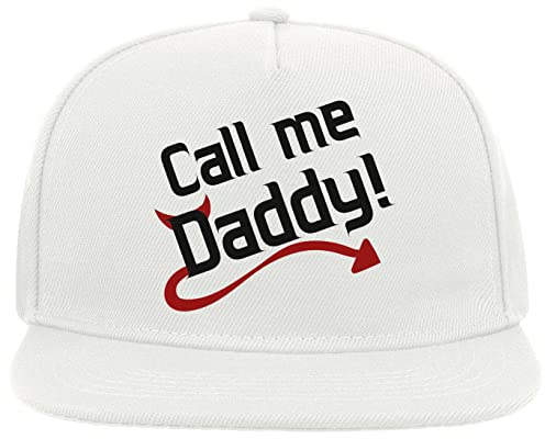 Call Me Daddy Devil Horns and Tail 5 Panel Snapback Flat Visor Cap Hat Baseballmütze Weiß