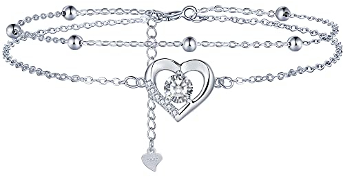 Lydreewam Liebe Herz Armband für Damen 925 Sterling Silber Doppel Armkette mit Kugeln und Zirkonia Valentinstag Muttertag Geburtstag Geschenk, verstellbar 17+4cm