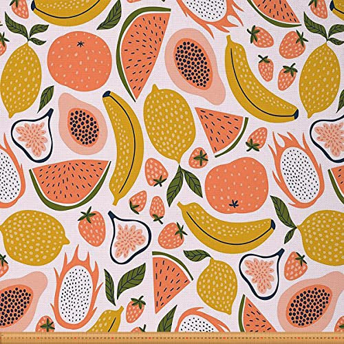 Obst Polsterstoff Erdbeer Wassermelone Meterware Süßer Papaya Zitrone Pitaya Banane Dekorationsstoff Karikatur Hawaii Tropenfrucht Wasserdichter Stoff Bunt 92 x 150 (HxB)