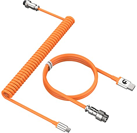 MAMBASNAKE Câble de Clavier Spiralé, Pro Customized USB C Câble pour Clavier Mécanique, Clavier de Jeu Câble, Type-C vers USB-A, TPU Coiled Cable USB C avec Connecteur D'aviation en Métal-Orange