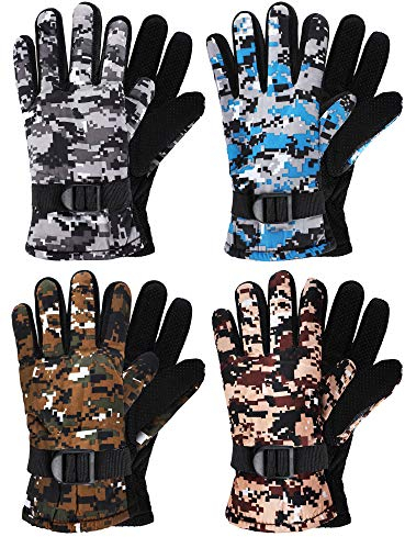 Geyoga 4 Paar Kinder Winter Skihandschuhe wasserdichte Schneehandschuhe Winddichte Camo Handschuhe, 4 Farben (1 bis 4 Jahre Alt)
