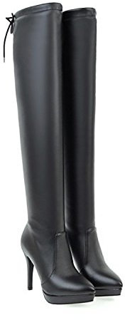 13CM/5.11IN Stivali Alti alla Coscia Tacchi Sexy Cerniera Laterale Stivali sopra Il Ginocchio da Donna Stivali Alti al Ginocchio con Punta A Punta,Nero,37 EU