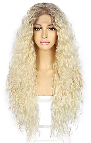 Sapphirewigs Curly Lace Front Wig 613 Blonde Curly Synthetic Wigs 26 inch | Wigs for Women 13x3 Daily Wear Party Christmas Halloween Heat Resistant
