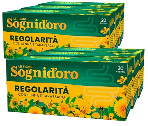 Sognid'oro Tisana Regolarità con Senna e Tarassaco per Favorire L'Equilibrio della Flora Intestinale - 6 Confezioni da 20 Filtri