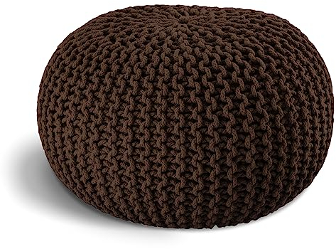 ELYFLAIR® handgefertigter Strickhocker Ø 55cm o. Ø 45cm I Sitzpouf Sitzpuff Bodenkissen Sessel Kissen Sitzhocker Sitzsack - mit eleganter Grobstrick-Optik - Dekoration Interieur (Braun, Ø 45cm)