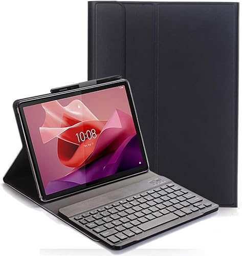 YHFZR Tastiera Custodia per Lenovo Tab P12 12.7 Pollici 2023, QWERTY Sottile PU Custodia con Supporto Cover Tastiera Rimovibile Wireless Keyboard per Lenovo Tab P12 12.7 Pollici 2023, Nero