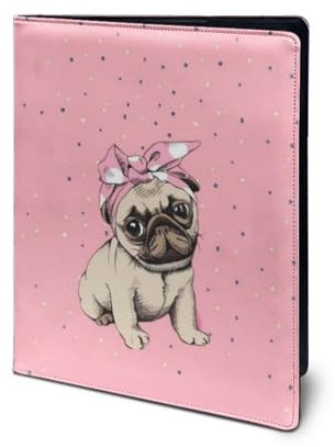 COEQINE Rosa Büroordner Organizer für Frauen Dortable Leder Portfolio Frauen für Visitenkartentasche Rosa Mops-Aufdruck