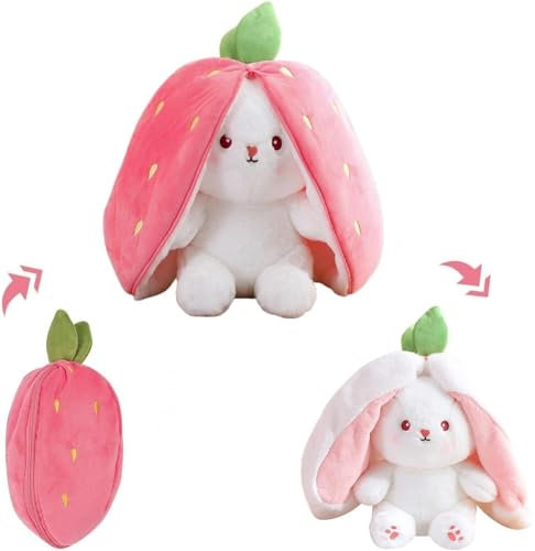 Octonyluck Peluche Lapin Fraise, Lapin Fraise Cache-Cache Douce Et CâLine, Bunny Buddies Lapin Fraise IdéEs Cadeaux pour GarçOns Et Filles, Peluche Lapin de Pâques, Fraise, 18 cm