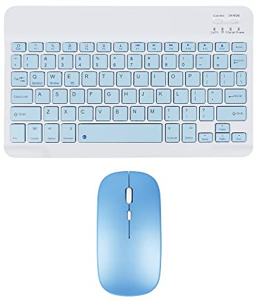 Wireless Keyboard and Mouse, Rechargeable Mini Bluetooth Keyboard and Mouse Set, 10-inch Compact Portable Silent 78-key for iPad/PC/Laptop/Mac/Android/Tablet (Blue)