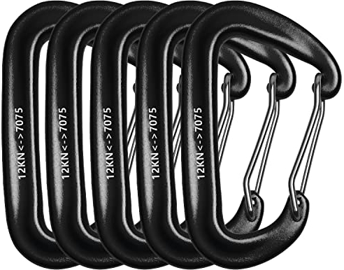 Schwerlast Alu Karabiner 5 Stücke Schlüsselanhänger Karabinerhaken 12KN (1200KG) Aluminium Groß Outdoor Carabiner Auswahl aus 5 Farben ideal im Alltag & Outdoor (Schwarz)