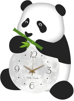 Baoblaze Panda-Wanduhr, Wandbehang-Uhr, geräuschlos, kreativ, aus Holz, kleine Cartoon-dekorative Uhr für Kinderzimmer, Wohnzimmer, Schlafzimmer