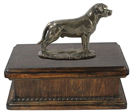 Art-Dog Custom Dog Mama Sitzende Statue Gedenkurne - Handgefertigte kaltgegossene Bronze auf Birkensockel - Urne für die Asche von Hunden - 24,5x29x21cm - 5l - Rottweiler II