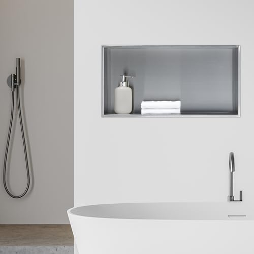 [neu.haus] Nicho de Ducha Estante de Baño Empotrado Estantería de Pared Hornacinas para Baño Vertical/Horizontal Resitente al Agua Acero Inoxidable 62x32x10cm - Plata Mate
