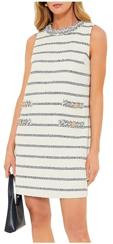 Kedera Damen Tweed Kleid Sommer Ärmellos Business Party Arbeit A-Linie Minikleid, Marineblau gestreift, X-Groß