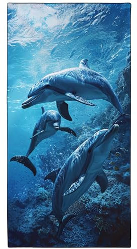 YISUMEI Mikrofaser Strandtuch XXL, Strandhandtuch Leicht Badehandtuch Schnelltrocknend, Ozean Delfine, 180 x 90 cm