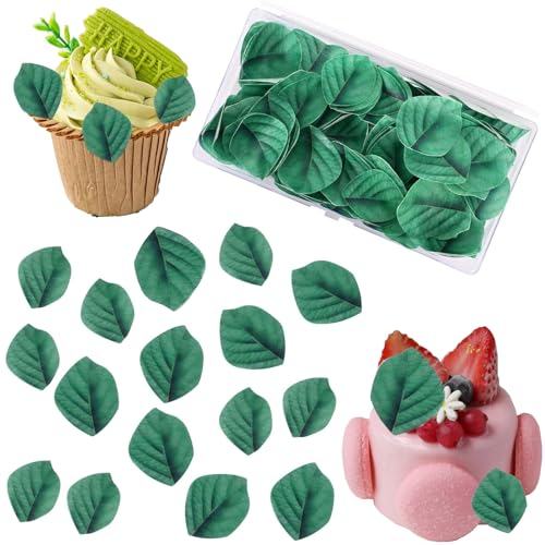 mohito 100 Stück essbare Blätter, Essbare Grüne Blätter für Kuchen Dekoration, essbares Oblatenpapier, Kuchendekoration für Hochzeit, Geburtstag, Babyparty