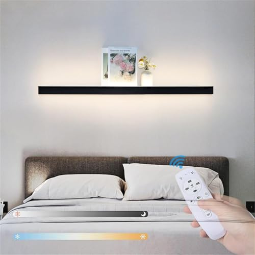 GZZBMY Dimmbare LED Wandleuchte mit Fernbedienung Moderne Lange Streifen Wandlampe Acryl Aluminium Wandbeleuchtung Innen Wandlampen Schlafzimmer Wohnzimmer Hintergrund Dekoration (Schwarz,60cm)