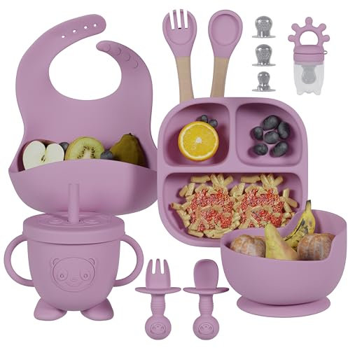 VELAZQUILLA: Vajilla Bebe - Set Completo con Plato Bebe Ventosa, Vasito y Cuchara - Vajilla Bebe Silicona para Comer Sin Derrames - Ideal para Vajilla Infantil y Bebés en Crecimiento (Rosa Oscuro)