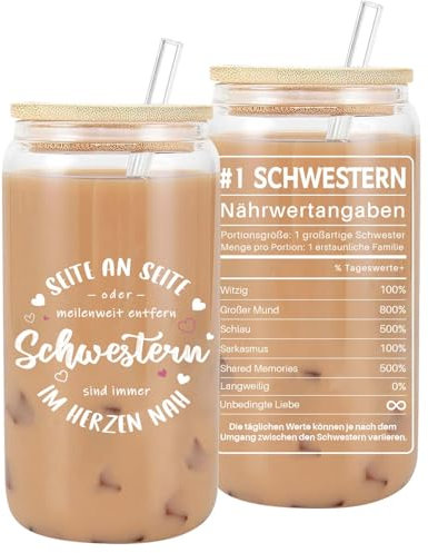 VivaJoy Regalo de hermana: vasos transparentes con tapa y pajita, perfectos como regalos para mujeres, regalo de cumpleaños o regalo de Navidad para hermana