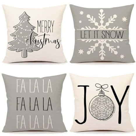 Lsydgn 4 Stück Weihnachtskissen Kissen Weihnachten Weihnachtskissenbezug Graue Und Weiße 45 x 45 cm Winter-Weihnachtskissenbezug Zierkissenbezüge Geeignet Für Sofa-Wohnzimmer-Heimdekoration