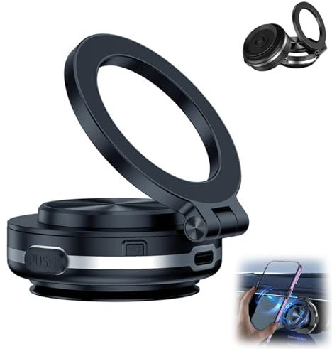 Argumub Magnetic Car Mount, Vacuum Suction Phone Holder 360 Rotating with iPhone & Android (Black)