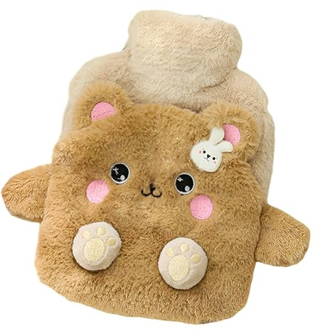 Streamzio Hot Water Bottle with Cover, 400ML Hot Water Bag with Cute Plush Cover for Pain Relief, Period Cramps, Hot and Cold Compress, and Winter Warmth (Bear)