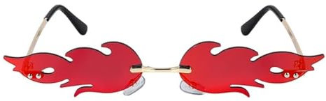 KOMUNJ 1 Paar Feuer Flamme Sonnenbrille Randlose Welle Sonnenbrille Feuer Geformt Gläser Brillen für Frauen Männer, Rot
