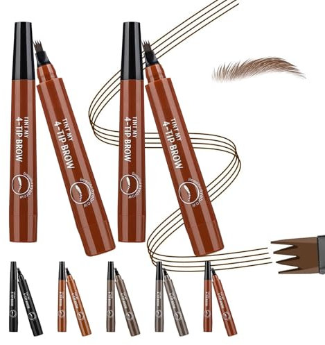 2PCS 4 Fork Tip Eyebrow Pencils, Pronged Waterproof Eyebrows Pen, 3D Effect Create Natural Eyebrow Shape Long Lasting Keep For Women (Reddish brown)