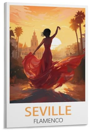 Vintage-Reiseposter, Motiv: Sevilla-Flamenco, Sonnenuntergang, 40 x 60 cm, Druckposter für Zuhause, Badezimmer, Schlafzimmer, Büro, Wohnzimmer, Dekoration, Leinwandposter
