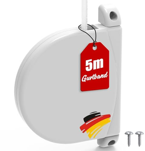 Ancable Enrouleur de sangle pour volet roulant - Montage en saillie - 14 mm - Avec sangle de 5 m - Pivotant à 180° - Avec espacement des trous de 153 mm
