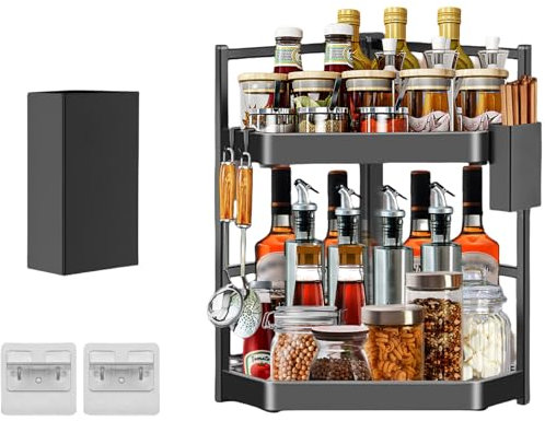AmoreTempo 2 Verstellbares Etagen Küchenregal Ecke 39cm Extra Großes Arbeitsplatte Stehgestell Wand Gewürzregal Ecke Edelstahl Eckregal Stehend Organizer für Küche Badezimmer