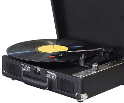Vintage Record Player BT Phonograph mit USB -, 33/45/78 UPM -Port für 7/10/12 I -Aufzeichnungen, Tragbarer Plattenspieler mit Lautsprechern und 3,5 -mm (Black)