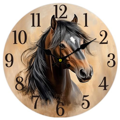 CHGCRAFT Wanduhr Mit Pferdeporträt 12 Zoll Batteriebetrieben Nicht Tickend Geräuschlos Dekorative Uhr