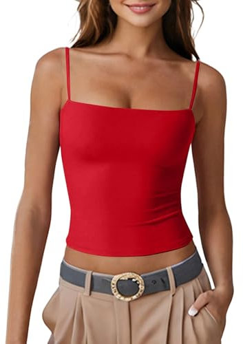 SCBFDI Chemise Femme Shirt Ado Gala Sexy Vêtement D'Intérieur Blouse sans Manche Cropped Moulante Top Colorée Décolleté, Débardeur Vintage Rouge X2