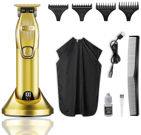 KEMEI 0mm Glatzenhaarschneidemaschine für Männer Profi mit LED-Anzeige Schnurloser Haarschneider Bartschneider mit Ladestation T Klinge Zero Gapped Wiederaufladbares Grooming Kit, KM-i32S